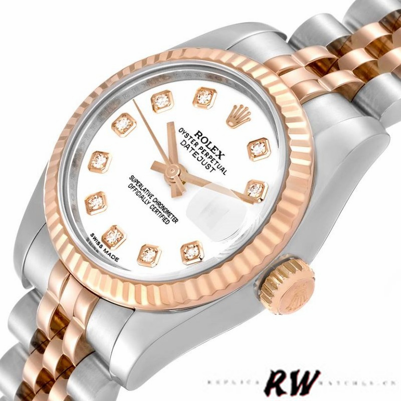 Rolex Datejust 179171 White Diamond Dial Fluted Bezel 26MM Lady Replica Watch - Image 4