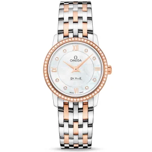 OMEGA De Ville Prestige 27.4mm Two-Tone Diamond Bezel Mother of Pearl Diamond Dial Watch