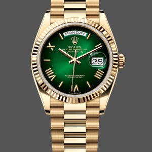 Rolex Day Date 36mm Fluted Bezel Green Ombre Dial President Bracelet m128238 0118