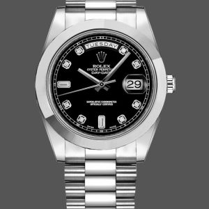 Rolex Day-Date 218206 Black Diamond Dial Platinum 41MM Mens Replica Watch