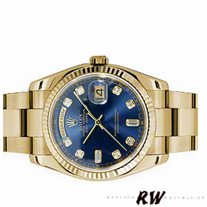 Rolex Day-Date 118238 Yellow Gold Blue Diamond Dial Unisex Replica Watch - Image 3
