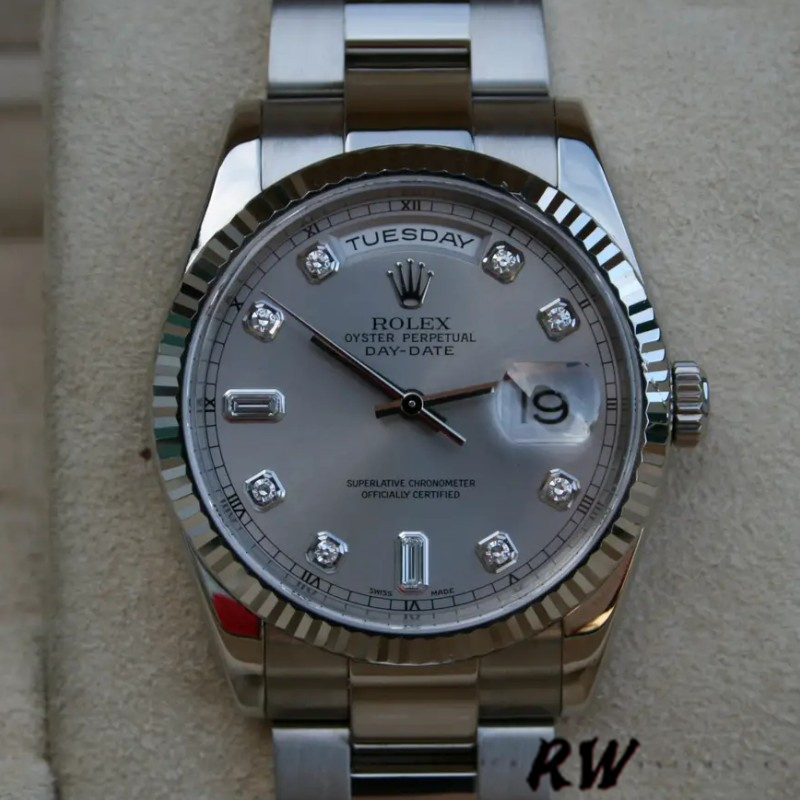 Rolex Day-Date 118239 Silver Diamond Dial fluted bezel 36mm Unisex Replica Watch - Image 2