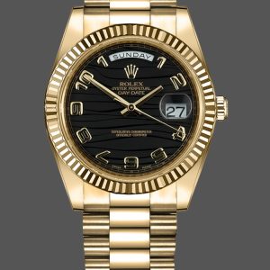 Rolex Day-Date 218238 Wave Black Dial Yellow Gold 41MM Mens Replica Watch