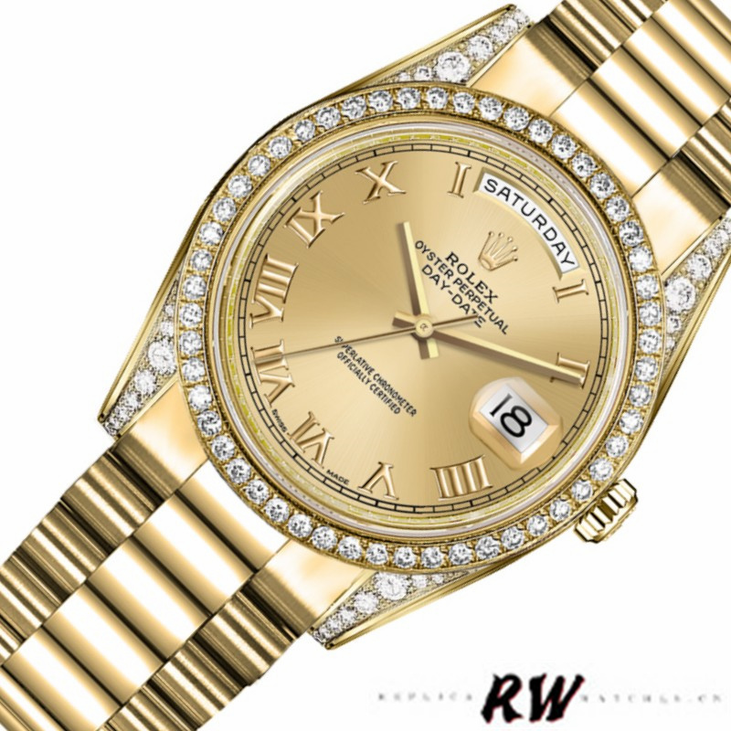 Rolex Day-Date 118388 Diamond Bezel Champagne Roman Numeral Dial 36MM Unisex Replica Watch - Image 3