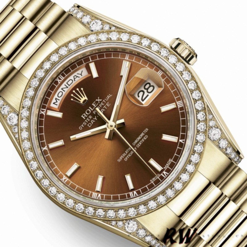 Rolex Day-Date 118388 Diamond Bezel Chocolate Brown Dial 36MM Unisex Replica Watch - Image 3