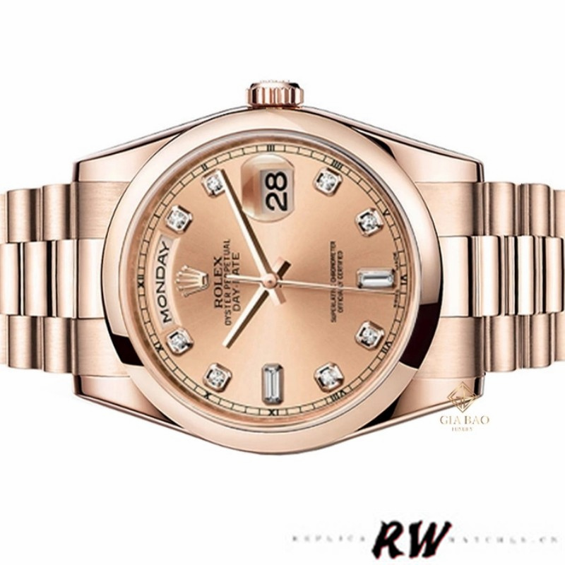 Rolex Day-Date 118205 Rose Gold Champagne Diamond Dial 36mm Unisex Replica Watch - Image 4