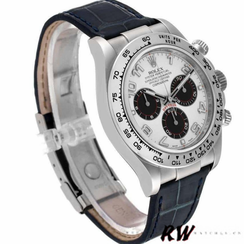 Rolex Daytona 116519 Panda Dial Blue Leather Strap 40mm Mens Replica Watch - Image 3