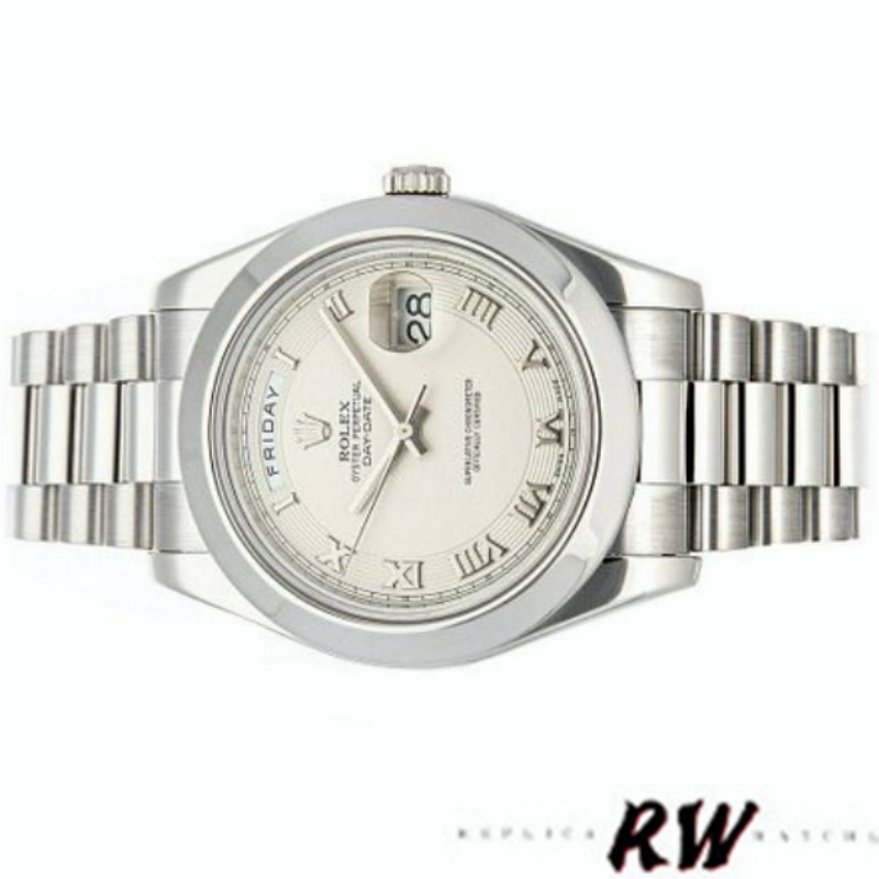 Rolex Day-Date 218206 Concentric Circle Ivory Roman Numeral Dial Platinum 41MM Mens Replica Watch - Image 5