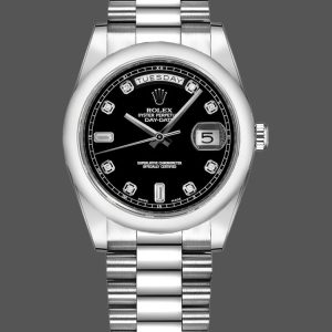 Rolex Day Date 118206 Platinum Black Diamond Dial 36mm Unisex Replica Watch