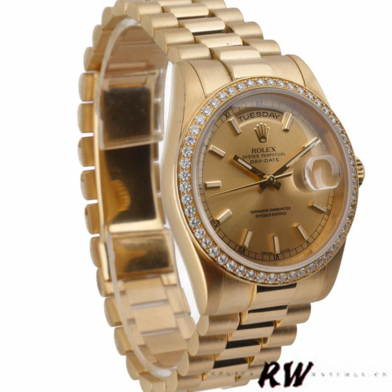 Rolex Day Date 118348 Champagne Index Dial Yellow Gold 36mm Unisex Replica Watch - Image 3