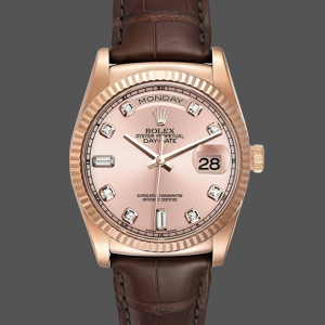 Rolex Day Date 36 Yellow Gold Case 118135 0101 Brown Leather Watch