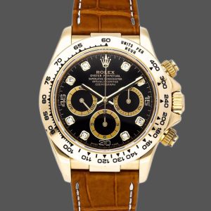 Rolex Daytona 16518 Black Diamond Dial Leather strap 40mm Mens Replica Watch