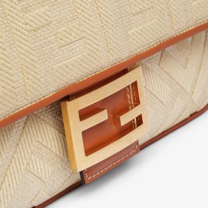 Baguette Natural Straw Bag With FF Embroidery