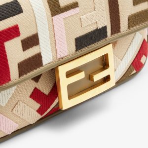 Baguette Mini Canvas Bag With Multicolor FF Embroidery