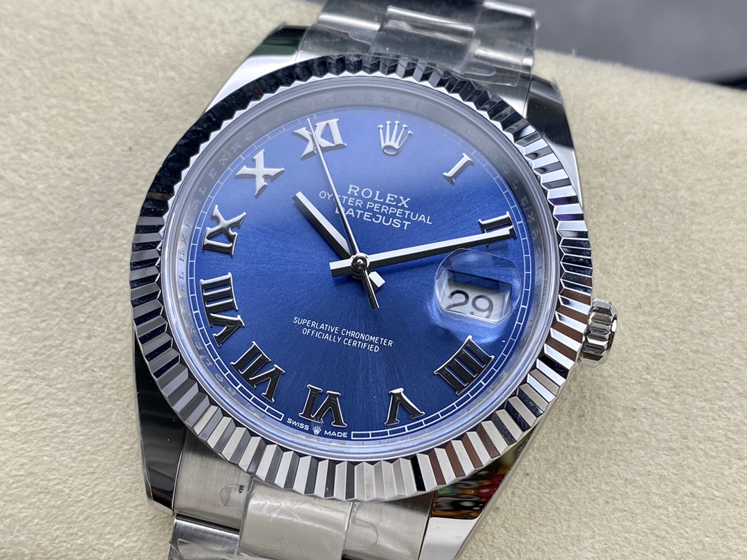 Rolex Datejust 126334 0025 Fluted Bezel Blue Roman Numeral Dial 41MM Mens Replica Watch - Image 5