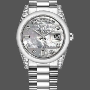 Rolex Day-Date 118296 Platinum MOP White Dial Diamond 36mm Unisex Replica Watch