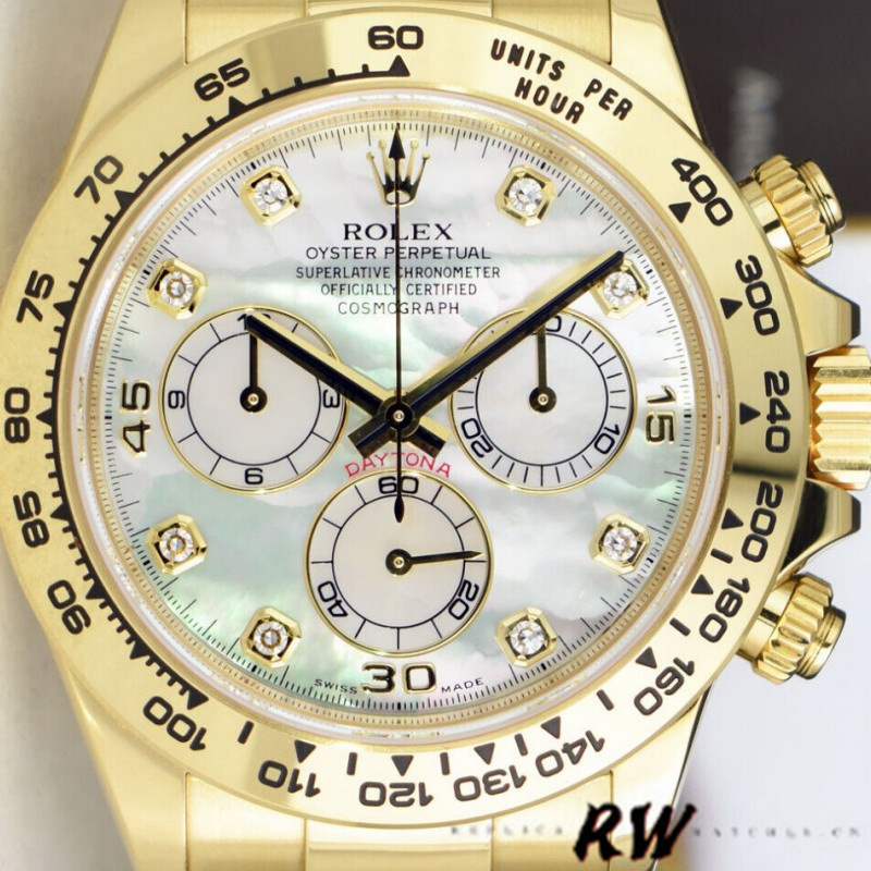 Rolex-Daytona 116528 Yellow Gold MOP Diamond 40mm Mens Replica Watch - Image 2