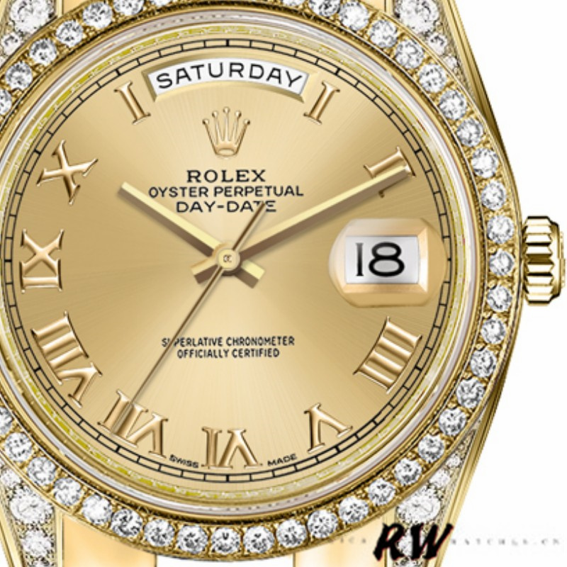 Rolex Day-Date 118388 Diamond Bezel Champagne Roman Numeral Dial 36MM Unisex Replica Watch - Image 2