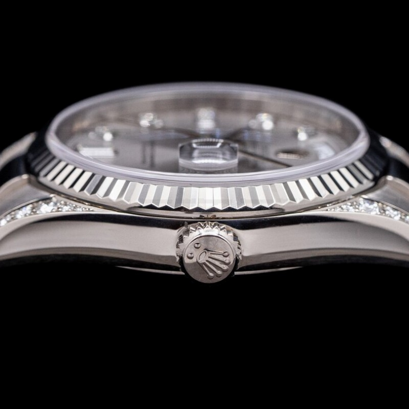 Rolex Day Date 118339 White Gold Silver Dial Fluted Bezel 36mm Unisex Replica Watch - Image 4