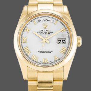 Rolex Day-Date 118208 Yellow Gold White Dial Roman Numeral 36mm Unisex Replica Watch