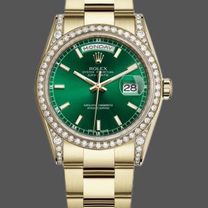 Rolex Day-Date 118388 Diamond Dezel Green Index Dial 36MM Unisex Replica Watch