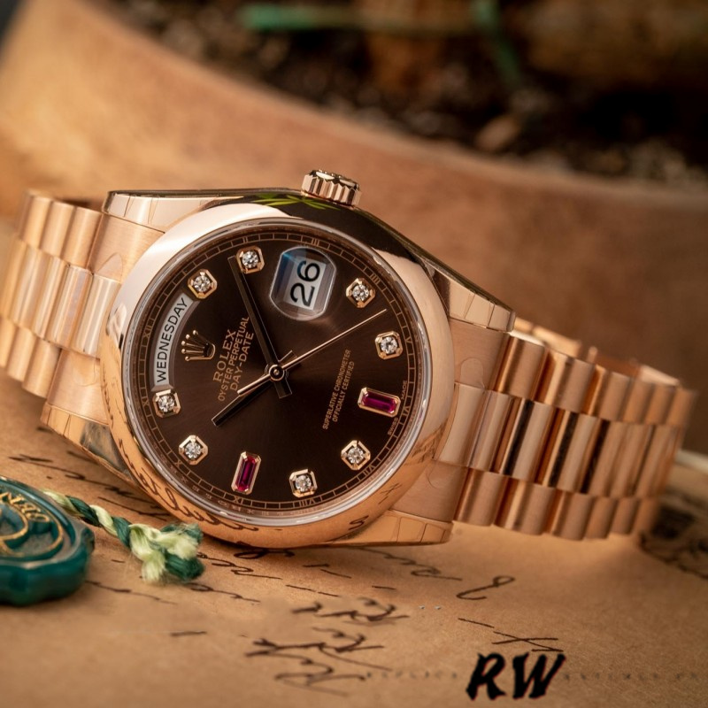 Rolex Day-Date 118205 Rose Gold Chocolate Brown Dial 36mm Unisex Replica Watch - Image 4