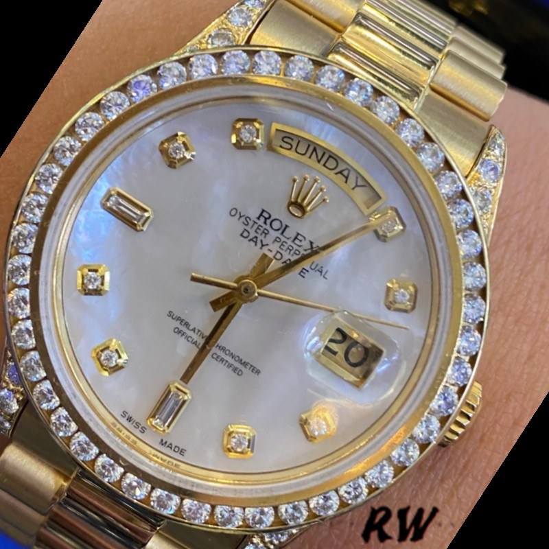 Rolex Day-Date 118388 White Mother-Of-Pearl Diamond Dial 36MM Unisex Replica Watch - Image 4