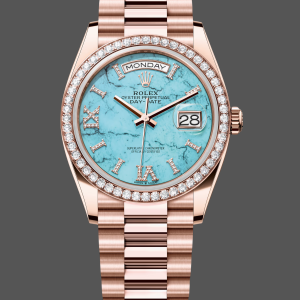 Rolex Day-Date 36 Rose Gold Turquoise Diamond-Set Roman Dial Diamond Bezel m128345rbr 0064