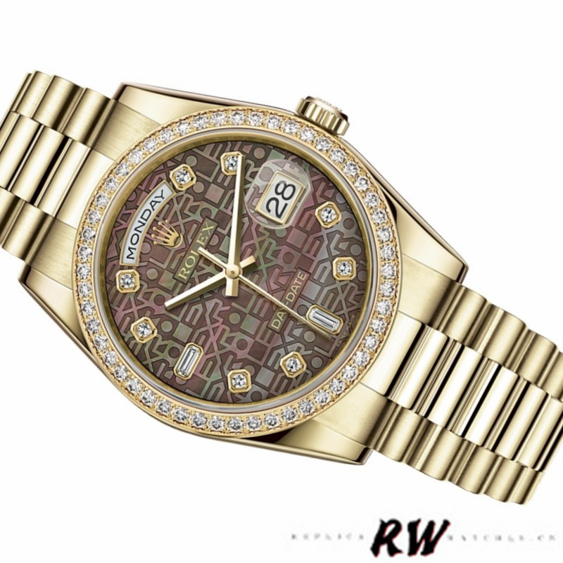 Rolex Day Date 118348 Black MOP Dial Yellow Gold 36mm Unisex Replica Watch - Image 3