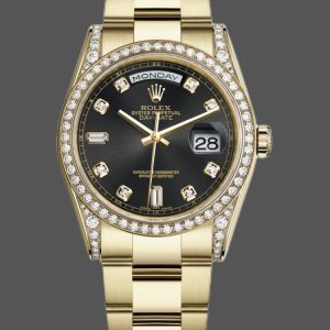 Rolex Day-Date 118388 yellow gold Black Diamond Dial 36mm Unisex Replica Watch