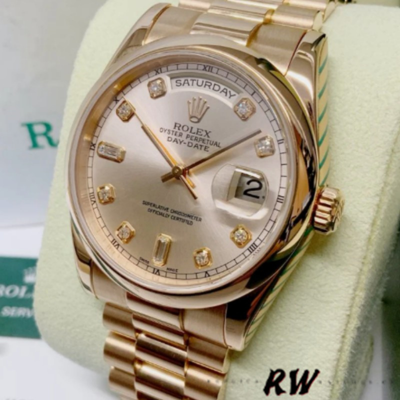 Rolex Day-Date 118205 Rose Gold Champagne Diamond Dial 36mm Unisex Replica Watch - Image 3