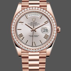 Rolex Day-Date 228345RBR Sundust Roman Dial Diamond Bezel 40mm Mens Replica Watch
