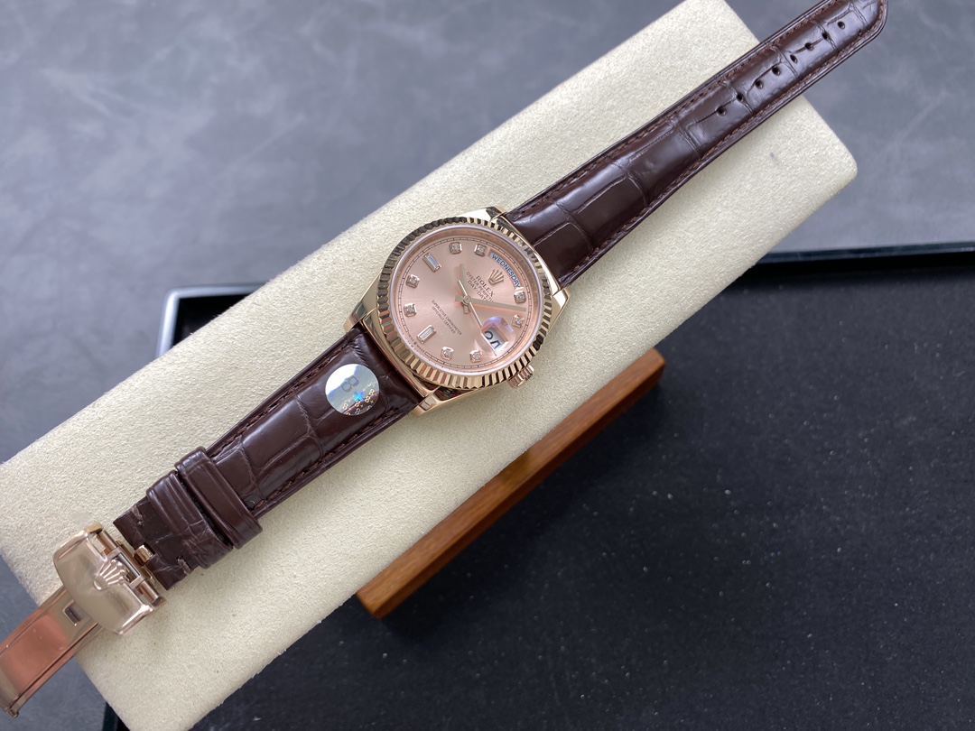 Rolex Day Date 36 Yellow Gold Case 118135 0101 Brown Leather Watch - Image 8