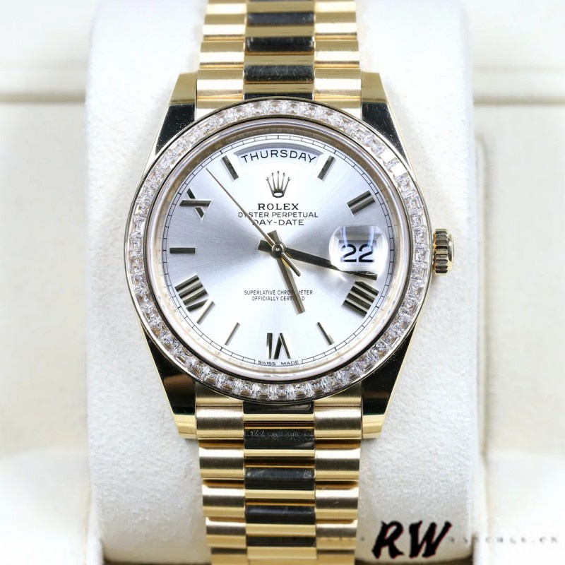 Rolex Day-Date 228398TBR Silver Roman Numeral Dial Diamond Bezel 40mm Mens Replica Watch - Image 2