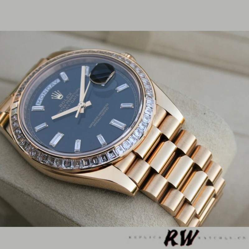 Rolex Day-Date 228398TBR Black Diamond Dial Diamond Bezel 40mm Mens Replica Watch - Image 4
