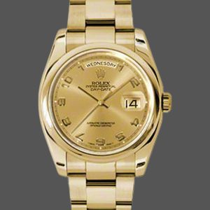 Rolex Day-Date 118208 champagne dial Arabic Numeral Hour Markers 36mm Unisex Replica Watch