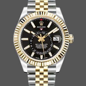Rolex Sky-Dweller 326933 Stainless Steel Yellow Gold Black Dial 42MM Mens Replica Watch