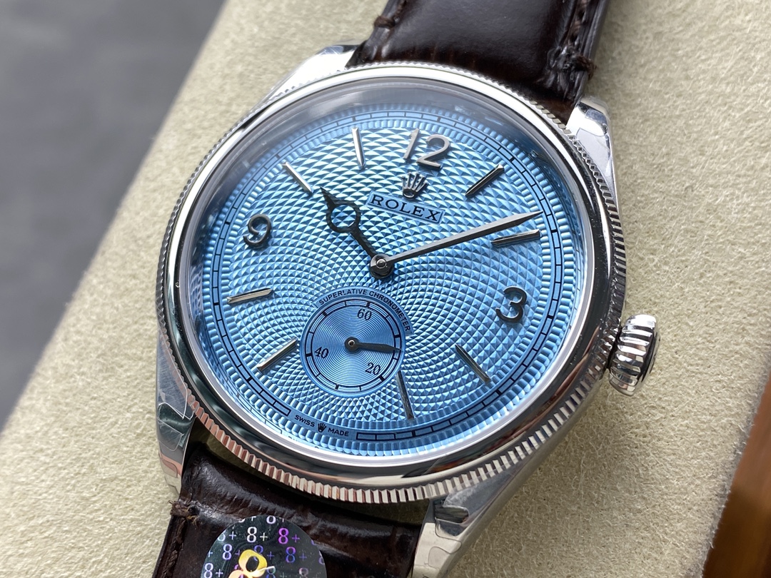 Rolex 1908 52506 0002 Ice Blue Dial Brown Leather Strap 39 mm Replica Watch - Image 5