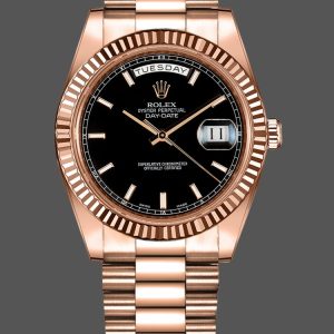 Rolex Day-Date 218235 Black Index Dial Rose Gold 41MM Mens Replica Watch