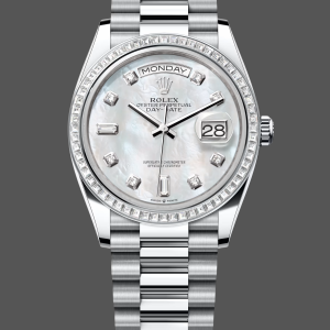 Rolex Day Date 36 Mother of Pearl Dial Diamond Bezel Platinum President m128396tbr 0005