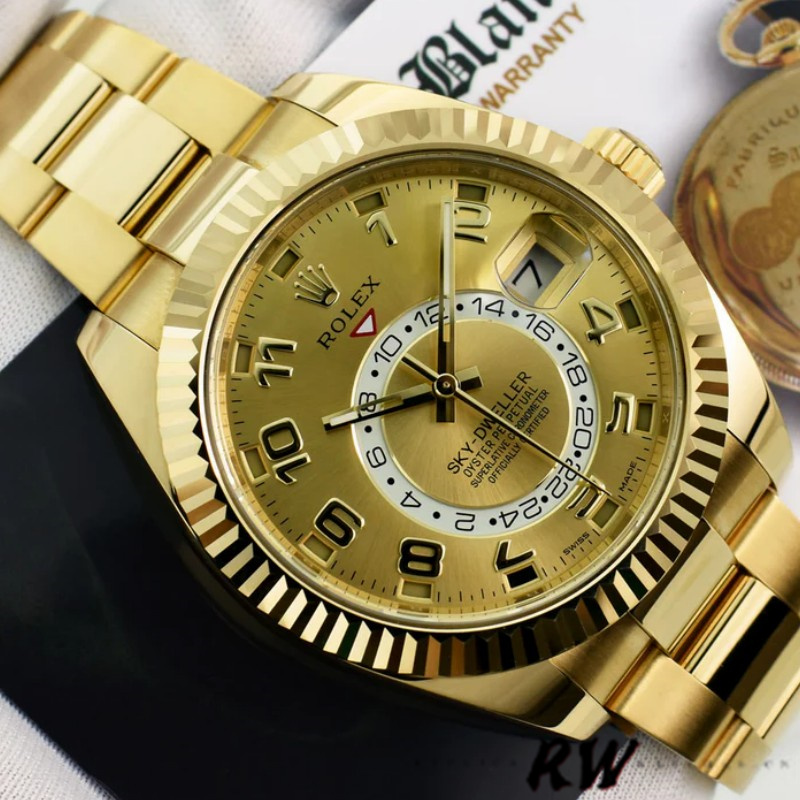 Rolex Sky-Dweller 326938 Yellow Gold Champagne Arabic Dial 42mm Mens Replica Watch - Image 3