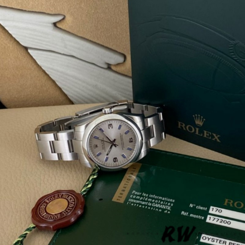 Rolex Oyster Perpetual 177200 Silver Dial Blue Markers 31mm Lady Replica Watch - Image 6