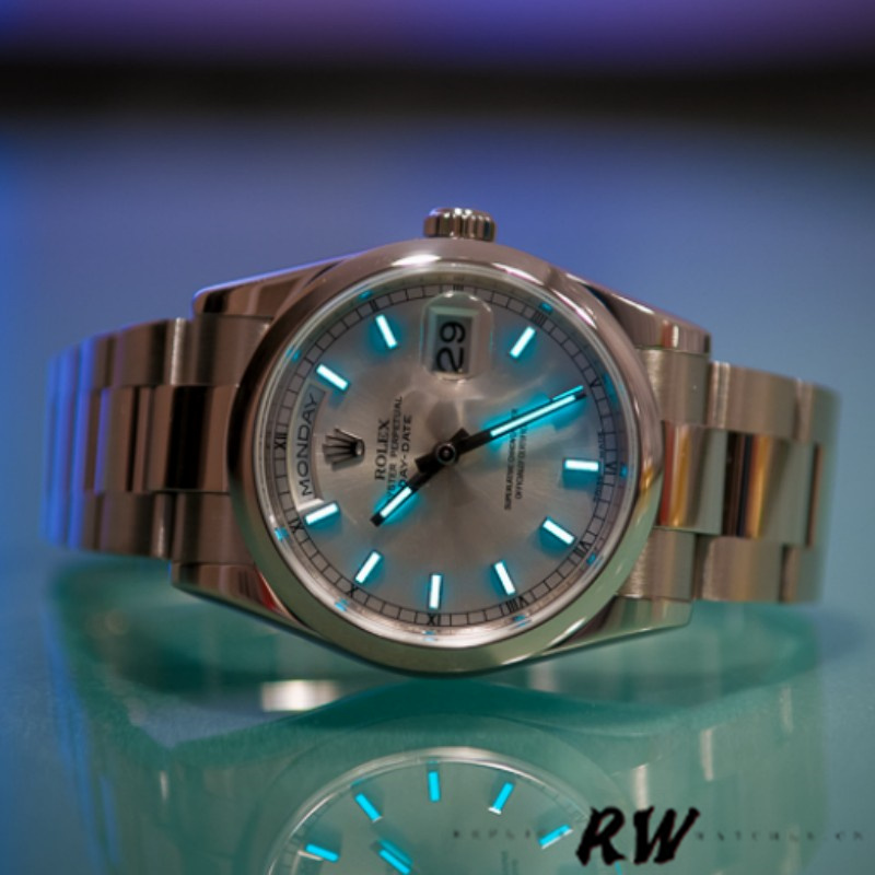 Rolex Day-Date 118209 White Gold Oyster Bracelet White Dial 36mm Unisex Replica Watch - Image 4