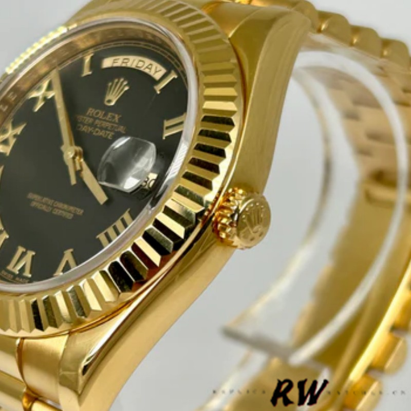 Rolex Day-Date 218238 Black Roman Numeral Dial Yellow Gold 41MM Mens Replica Watch - Image 3