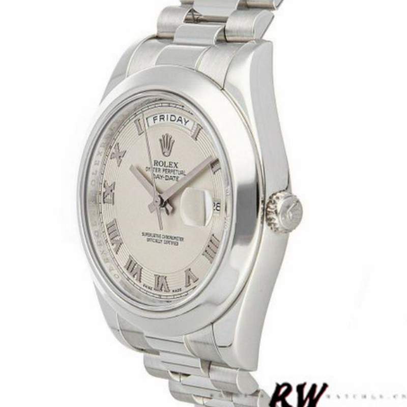 Rolex Day-Date 218206 Concentric Circle Ivory Roman Numeral Dial Platinum 41MM Mens Replica Watch - Image 3