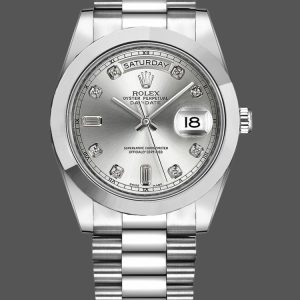 Rolex Day-Date 218206 Silver Diamond Dial Platinum 41MM Mens Replica Watch