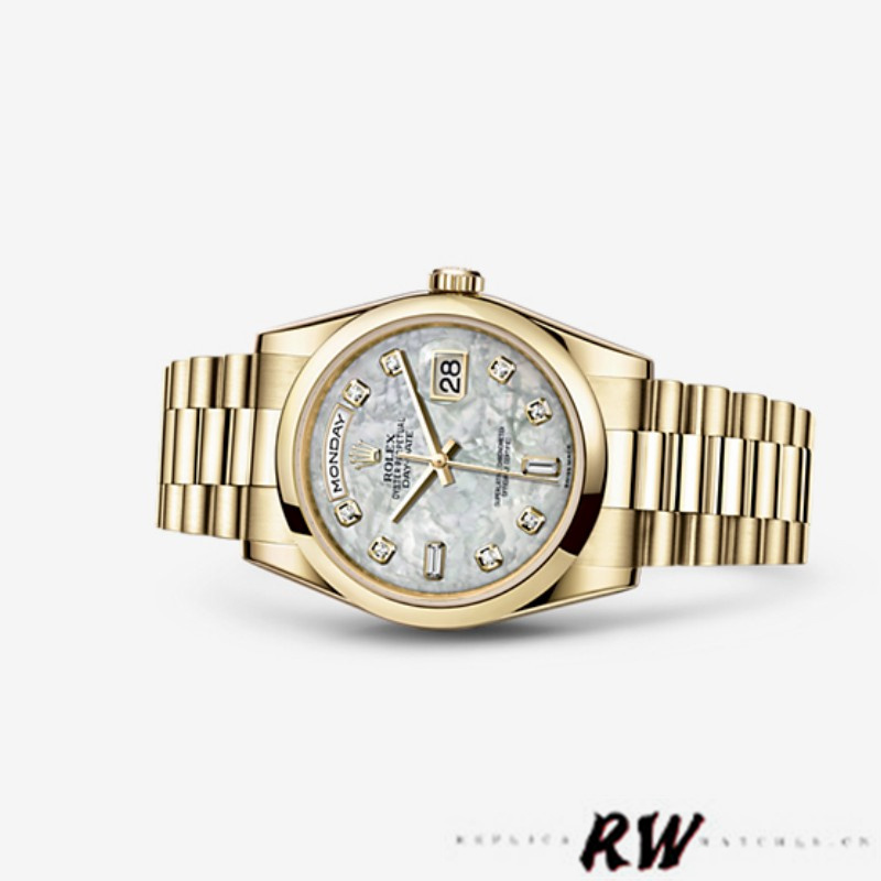 Rolex Day-Date 118208 Yellow Gold Mother of Pearl Diamond Dial 36mm Unisex Replica Watch - Image 4