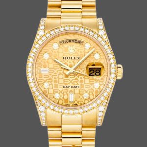 Rolex Day-Date 118388 Champagne Jubilee Diamond Dial Yellow Gold 36MM Unisex Replica Watch