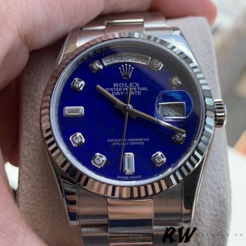 Rolex Day-Date 118239 White Gold Diamond Lapis Lazuli Blue Dial 36mm Unisex Replica Watch - Image 2