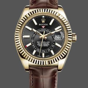 Rolex Sky-Dweller 326138 Black Dial Yellow Gold 42MM Mens Replica Watch